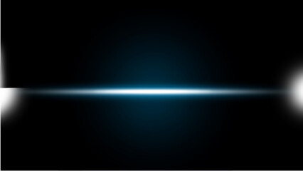 Blue Horizontal Light Burst with Symmetrical Glow on Black Background