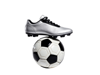 Silver soccer cleat on ball isolated on transparent background