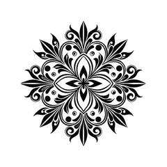 Fototapeta premium Black and White Abstract Floral Vector Design Round Petals Symmetrical Ornament Isolated White Background