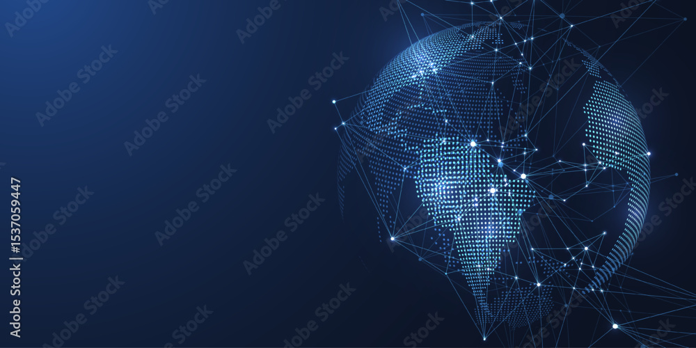 Poster Global network connection concept. Big data visualization. Social network communication in the global computer networks. Internet technology. Business. Science. Vector illustration