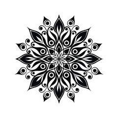 Fototapeta premium Black and White Circular Floral Mandala Vector Art Swirling Design Element Isolated White Background