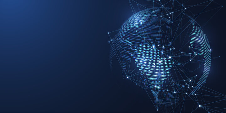 Global network connection concept. Big data visualization. Social network communication in the global computer networks. Internet technology. Business. Science. Vector illustration