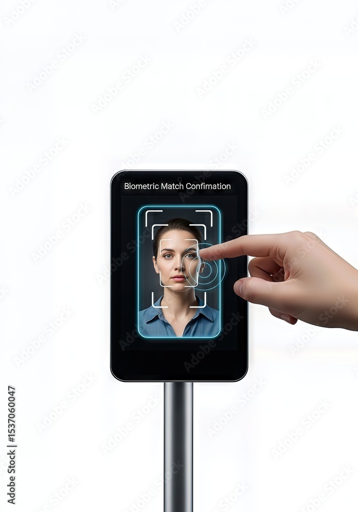 Poster Smart Home Cybersecurity: A Concept for Safe Living. Biometric facial recognition technology in use with user interaction.
