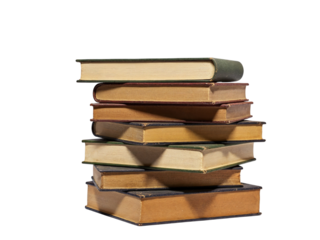 Stack of vintage books isolated on transparent background