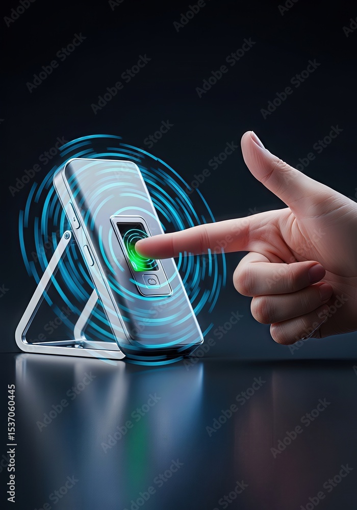 Poster smart home cybersecurity: a concept for safe living. interactive smartphone with a finger touch and 