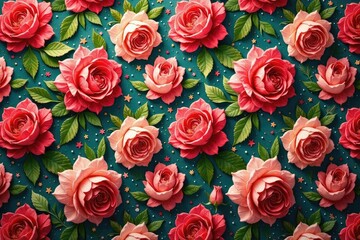 Intricate, blooming rose pattern repeating on vintage fabric, fabric, roses