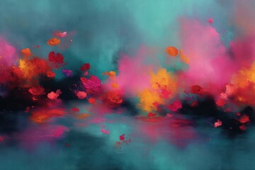 Vibrant Abstract Art with Colorful Cloud and Reflection Effects