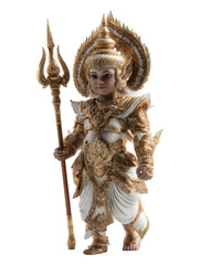 Obraz premium Young Deity Statue Gold White Attire Trident Isolated Religious Transparent background