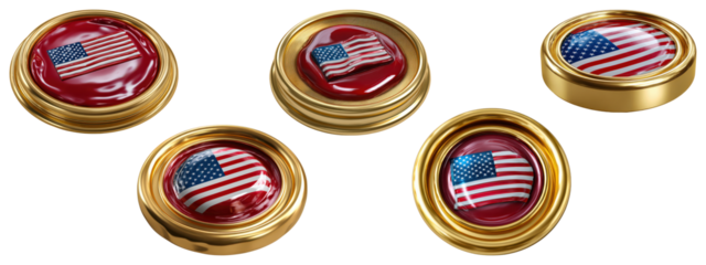 Gold wax seal stamp with American flag and glossy red background