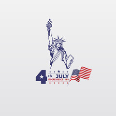 Fourth of July Independence Day with statue of liberty on white background