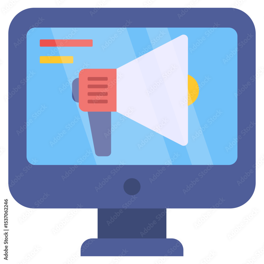 Poster digital marketing and online promotion concept displaying megaphone icon on computer screen for publ