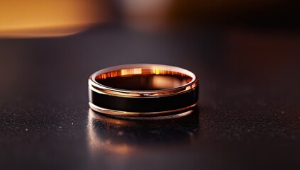 Elegant black band rose gold ring