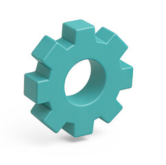 A teal-colored gear icon against a transparent background