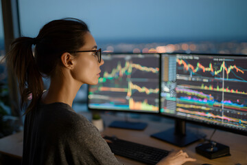 Woman Trading Stocks on Computer - Generative AI.