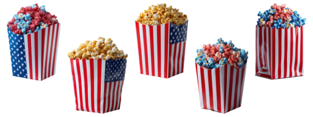 Patriotic popcorn served in American flag themed striped containers
