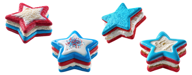 Patriotic star-shaped ice cream sandwiches with red white and blue layers