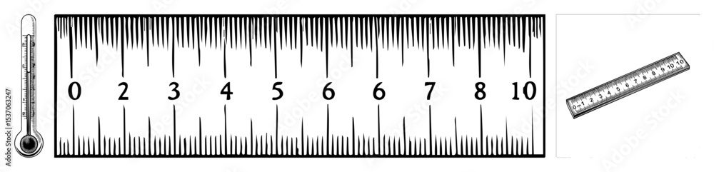 Poster vector vintage measuring tools including a folding ruler and a straight ruler display numerical scal