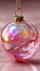 Stunning glass ornament reflecting vibrant colors against a soft gradient background during a festive celebration