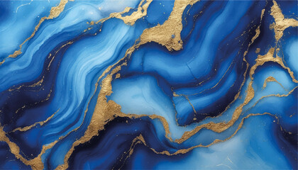 Abstract blue and gold marble fluid art texture