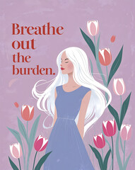 Embracing serenity with a calming message among floral beauty in pastel colors