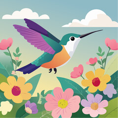 Obraz premium hummingbird and flowers