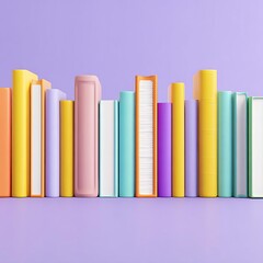 Naklejka premium Colorful collection of books arranged on a vibrant purple background.