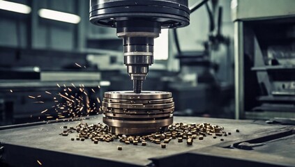 machine tool in metal factory with drilling cnc machines