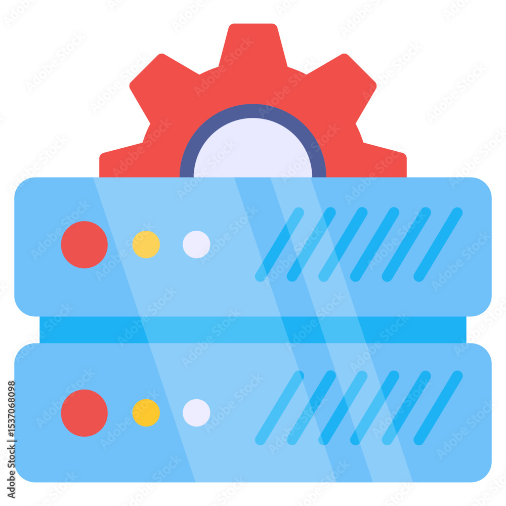 Poster it server rack with gear icon representing data management, technical configuration, and infrastruct