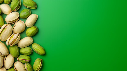 pistachio nuts on green background