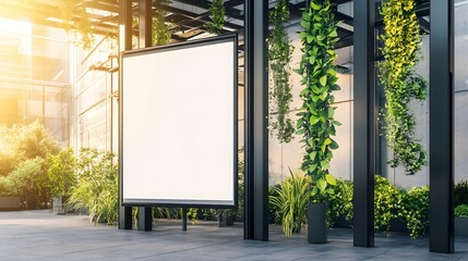 Fototapeta premium Blank Billboard Mockup in Modern Urban Garden Setting