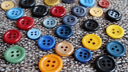 Obraz premium Colorful Sewing Buttons on Fabric Background