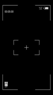 Camera viewfinder screen interface vertical, serious and focusing. Can be used as a design element for videos or creative projects.