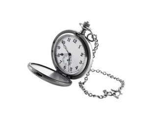 Antique silver pocket watch isolated on transparent background