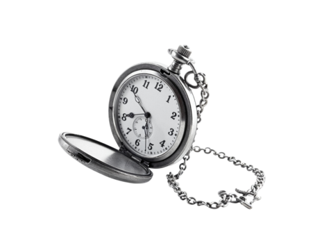 Antique silver pocket watch isolated on transparent background - Powered by Adobe