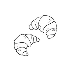 Two croissants hand-drawn vector illustration. Minimalist drawing isolated on white background.