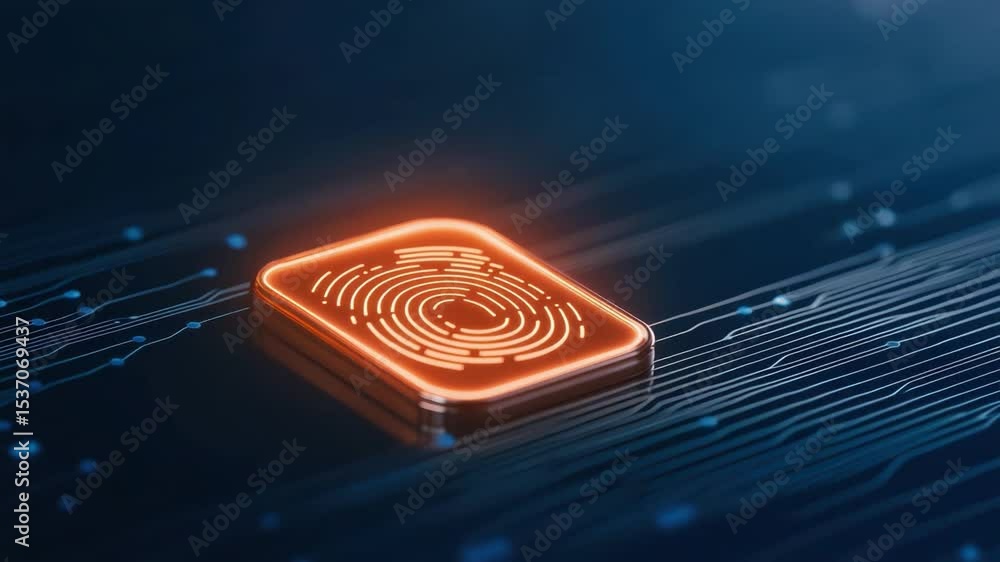 Poster futuristic digital fingerprint in cyber environment with light effects and circuit patterns for tech