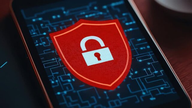 Smartphone with a security symbol displaying digital protection concept on screen, illustrating online safety and data privacy. - Powered by Adobe