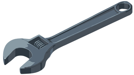 Obraz premium A digital illustration of an adjustable wrench, viewed in isometric perspective against a white background. The wrench is depicted in a dark grey metallic tone, showcasing its detailed components
