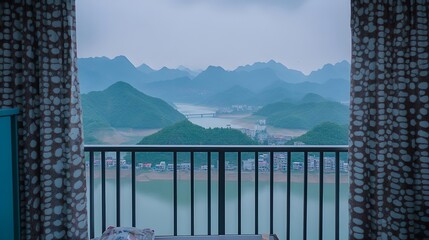 Stunning Mountain Lake View from Balcony Curtains