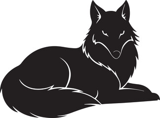 Wolf Lying dawn black silhouette 