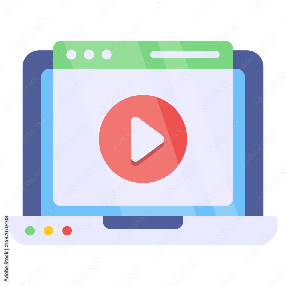 Poster digital media content playback on laptop with browser window and video player interface icon