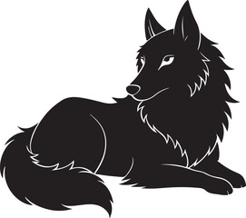 Wolf Lying dawn black silhouette 