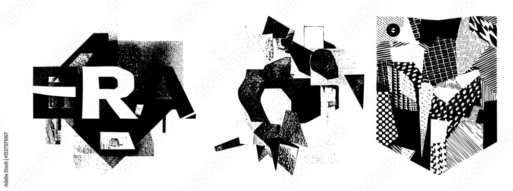 Aufkleber vector abstract geometric composition featuring bold letters and fragmented shapes.
