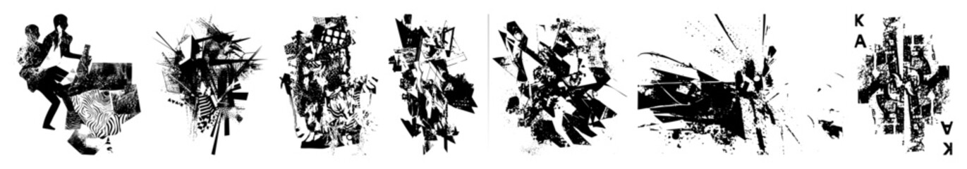 Obraz premium Vector Abstract black brushstroke elements with typographic accents.