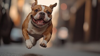 Playful dog leaps in the air