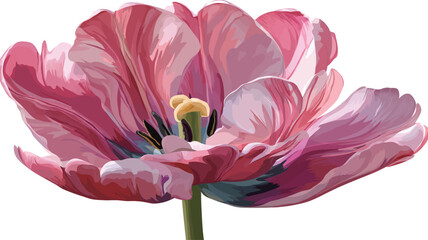 Close-up illustration of a double tulip displaying pink and white variegated petals. The petals are softly rendered with subtle color variations, showing a layered texture. 