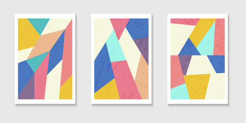 Set of abstract contemporary mid century posters with Abstract shapes. Design for wallpaper, background, wall decor, cover, print, card. Modern boho landscape minimalist art.