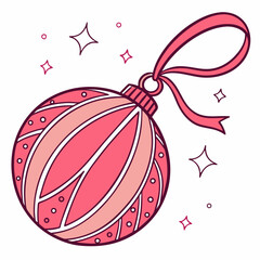 Festive pink christmas ornament with ribbon, transparent background