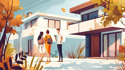 A couple viewing a new house for sale with a real estate agent.