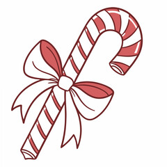 Festive candy cane with bow isolated on white background